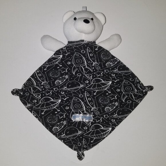 Max & Olivia Mini Teddy Bear Lovey Space Planets Spaceship Rocket Black White - Picture 1 of 6